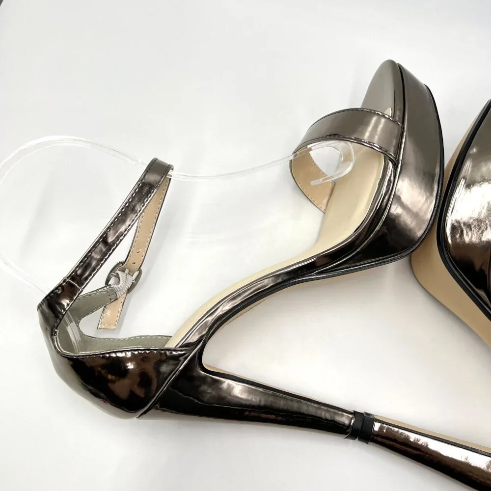 Touch Ups Womens 10M‎ Metallic Silver Pewter Platform Dress Sandals Heels Shoes